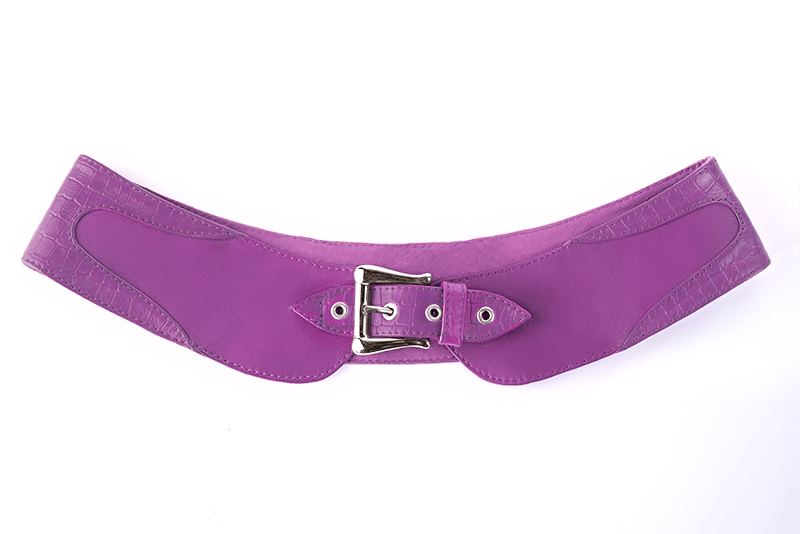 Mauve purple women's dress belt, matching pumps and bags. Made to measure. Profile view - Florence KOOIJMAN